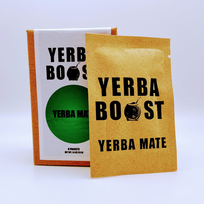 Yerba Boost box and packet of instant yerba mate